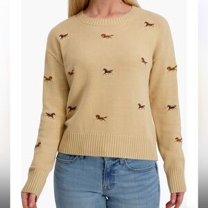 Horse Embroidered Cotton Blend Sweater NWT